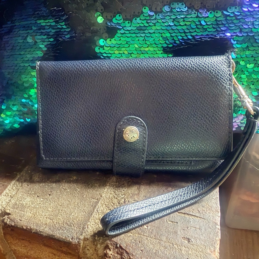 Coach Navy Blue Textured Wristlet Wallet